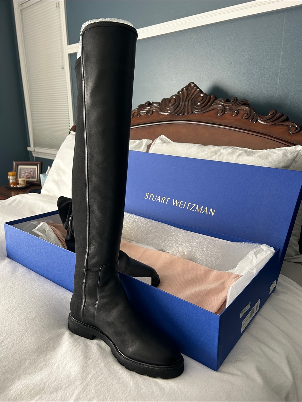 Stuart Weitzman Black City Stitch Lug Boot - Over-the-Knee Leather Boots